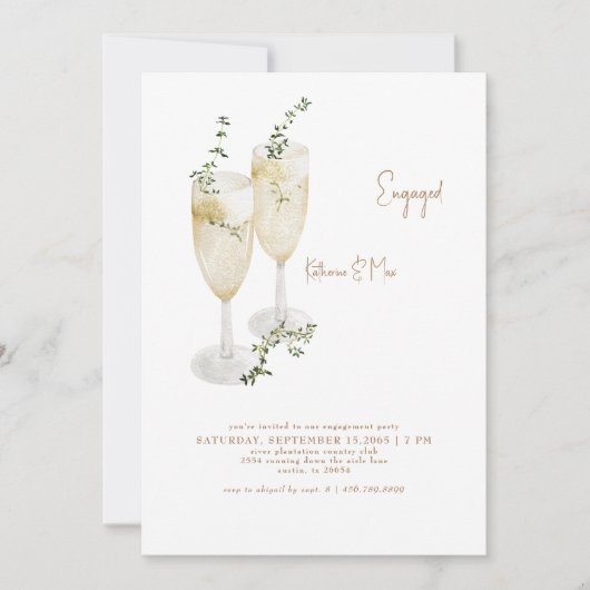 Champagne Toast Foliage Gold-Engagement-Partei Einladung (Vorderseite)