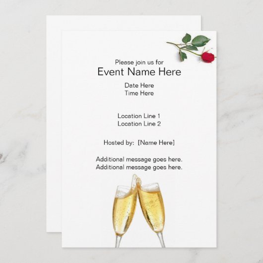 Champagne-Toast-Gewohnheit lädt ein Einladung (Vorne/Hinten)