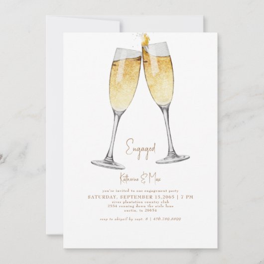 Champagne Toast Gold Text Engagement Party Einladung (Vorderseite)