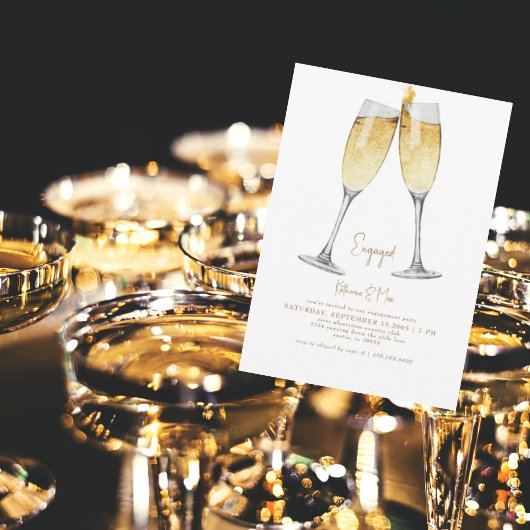 Champagne Toast Gold Text Engagement Party Einladung