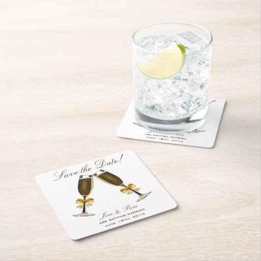 Champagne Toast Save the Date Rechteckiger Pappuntersetzer (Vor Ort)