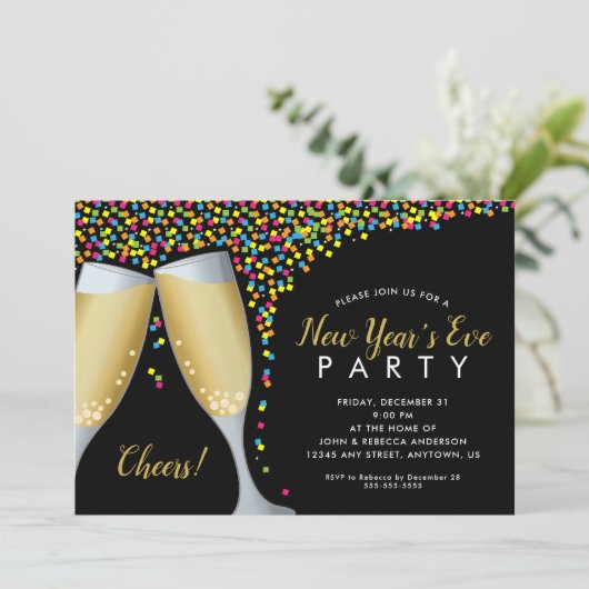 Champagne Toast | SILVESTER PARTY Einladung (Stehend Vorderseite)