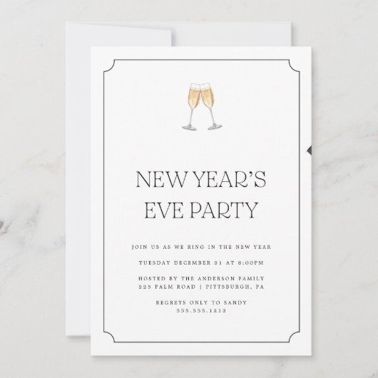 Champagne Toast Silvester Party Einladung (Vorderseite)