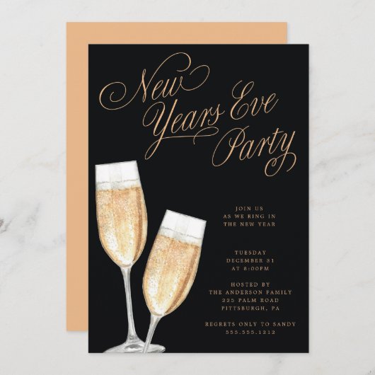 Champagne Toast Silvester Party Einladung (Vorne/Hinten)