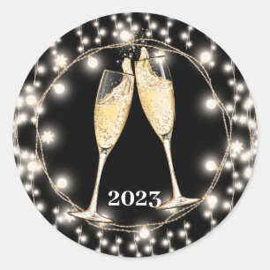 Champagne Toast String Lights Runder Aufkleber