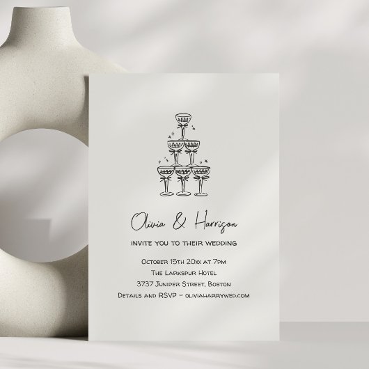Champagne Tower Doodle Custom Name Wedding Einladung