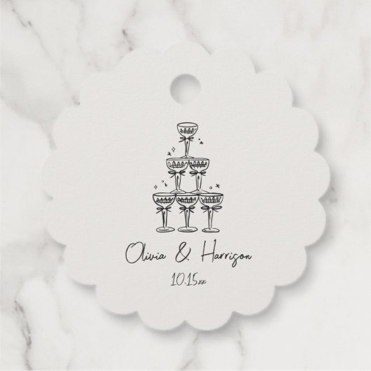 Champagne Tower Doodle Custom Name Wedding Geschenkanhänger (Rückseite)