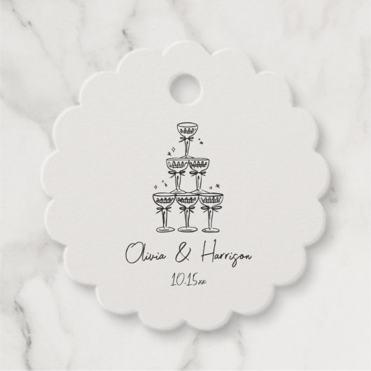 Champagne Tower Doodle Custom Name Wedding Geschenkanhänger (Vorderseite)