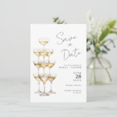 Champagne Tower Einfaches Elegantes Foto Save the Date (Stehend Vorderseite)