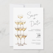 Champagne Tower Einfaches Elegantes Foto Save the Date (Vorderseite)