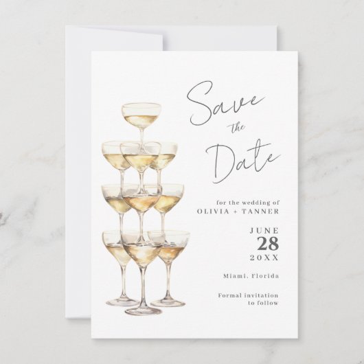 Champagne Tower Einfaches Elegantes Foto Save the  Save The Date (Vorderseite)