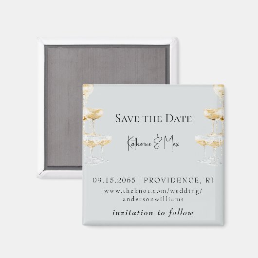 Champagne Tower Icy Blue Wedding Save the Date Magnet (Vorderseite/Rückseite)