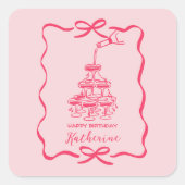 Champagne Tower Pink Hand Drawn Doodles Birthday Quadratischer Aufkleber (Vorderseite)