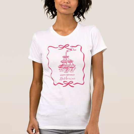 Champagne Tower Pink Hand Drawn Scribble Birthday T-Shirt (Vorderseite)