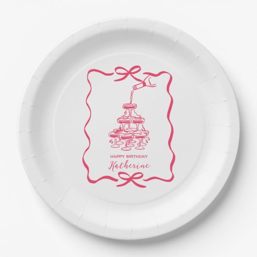 Champagne Tower White Hand Drawn Birthday Party Pappteller (Vorderseite)