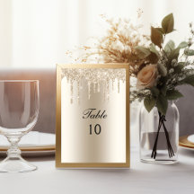 Champagne-Tröpfchen-Glitter-Hochzeit-Tischnummer