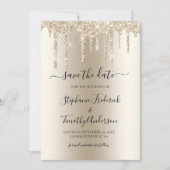 Champagne-Tröpfchen-Glitter-QR-Code-Hochzeit Save The Date (Vorderseite)