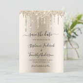 Champagne-Tröpfchen-Glitter-QR-Code-Hochzeit Save The Date (Stehend Vorderseite)