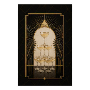 Champagne-Turm Art Deco Poster   Bar Kunst