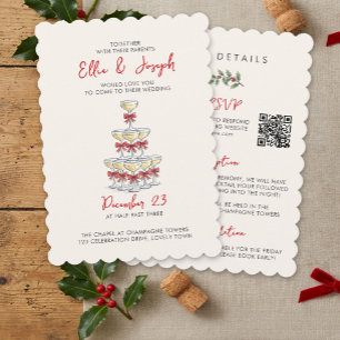 Champagne-Turm QR-Code RSVP All-in-One-Hochzeit Einladung