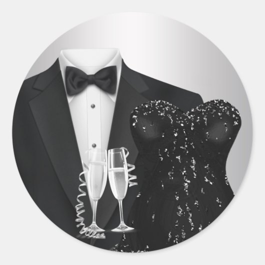 Champagne Tuxedo Black Dress Party Stickers (Vorderseite)