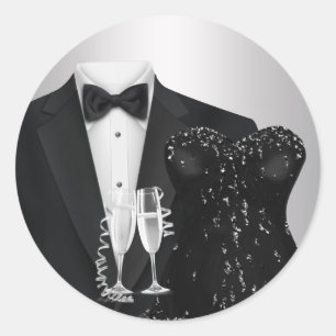 Champagne-Tuxedo-Schwarzkleid-Party-Aufkleber Runder Aufkleber