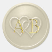 Champagne Two Hearts Intertwined Monogram Wedding Runder Aufkleber (Vorderseite)
