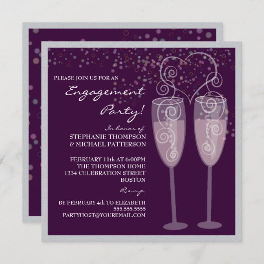 Champagne- u. Blasen-Verlobungs-Party Einladung (Vorne/Hinten)