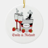 Champagne u. ErdbeerBrautparty-Datum Keramik Ornament (Vorne)