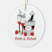 Champagne u. ErdbeerBrautparty-Datum Keramik Ornament (Links)