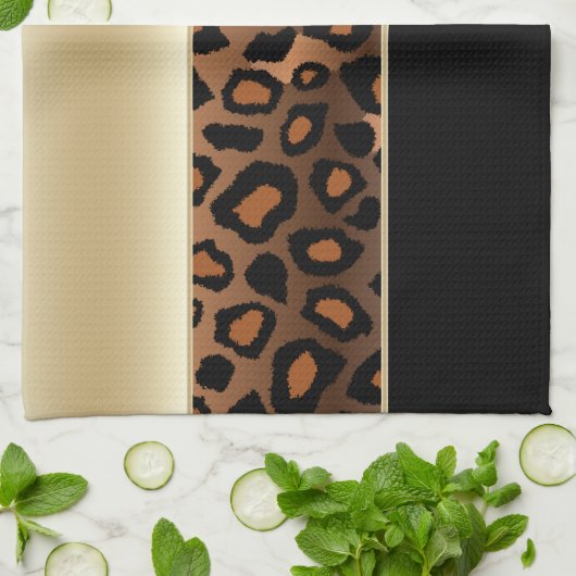 Champagne und schwarzer Leopard-Tierdruck Handtuch (Gefaltet)