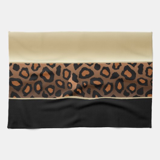 Champagne und schwarzer Leopard-Tierdruck Handtuch (Horizontal)