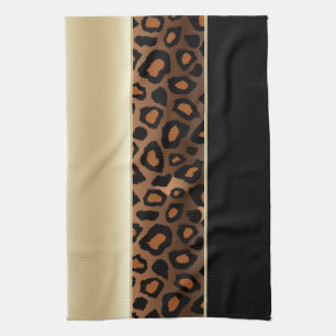 Champagne und schwarzer Leopard-Tierdruck Handtuch