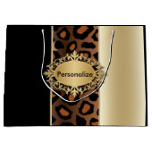 Champagne und schwarzes Leopard-Muster Große Geschenktüte (Vorderseite)