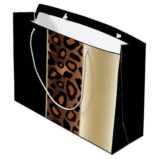 Champagne und schwarzes Leopard-Muster Große Geschenktüte (Rückseite Schrägansicht)