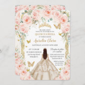 Champagne Vintag Gold Blütenblume Quinceañera Einladung (Vorne/Hinten)