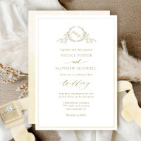 Champagne Watercolor Elegante Monogram Wedding Inv