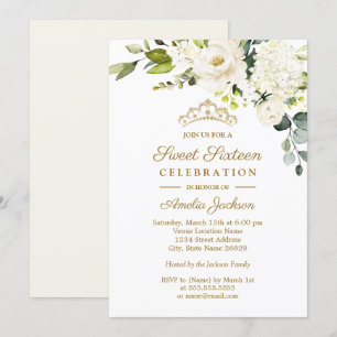 Champagne Watercolor Floral Sweet 16 Party Einladung