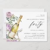 Champagne Watercolor | Fun Elegant 40th Birthday Einladung (Vorderseite)