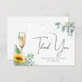 Champagne Watercolor Sonnenblumen Brautparty Dankeskarte (Vorne/Hinten)
