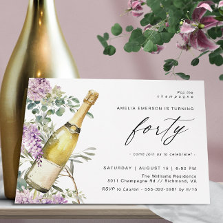 Champagne Watercolor | Spaß Elegant 40. Geburtstag Einladung