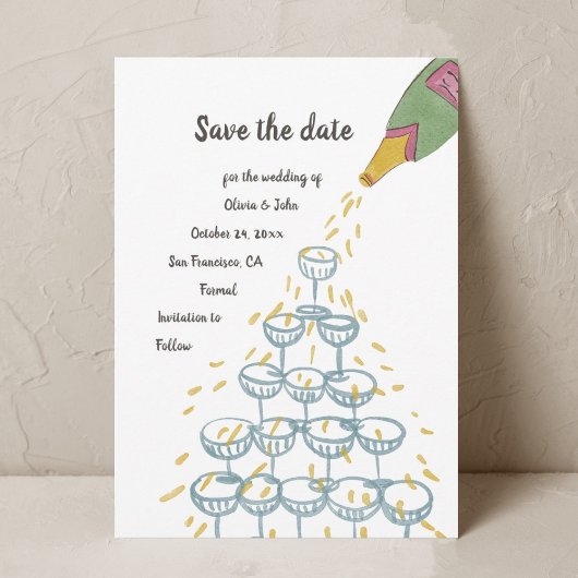 Champagne Watercolor Whimsical Save the Date Einladung