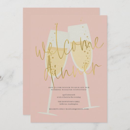 Champagne Welcome Dinner Einladung (Vorne/Hinten)