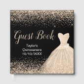 Champagne White Dress Faux Glitter Quinceanera Gästebuch (Vorderseite)