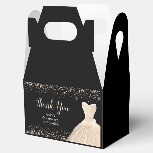 Champagne White Dress Faux Glitter Quinceanera Geschenkschachtel (Geöffnet)