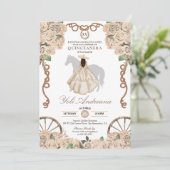 Champagne White Rose Cream Charro Quinceanera Einladung (Stehend Vorderseite)