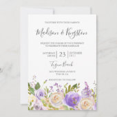 Champagne White Rose Lila Blumen Elegante Hochzeit Einladung (Vorderseite)