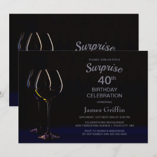 Champagne Wine Black Blue Überraschung 40. Geburts Einladung