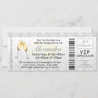 Champagne Womens 40. Geburtstag Party Ticket Einladung