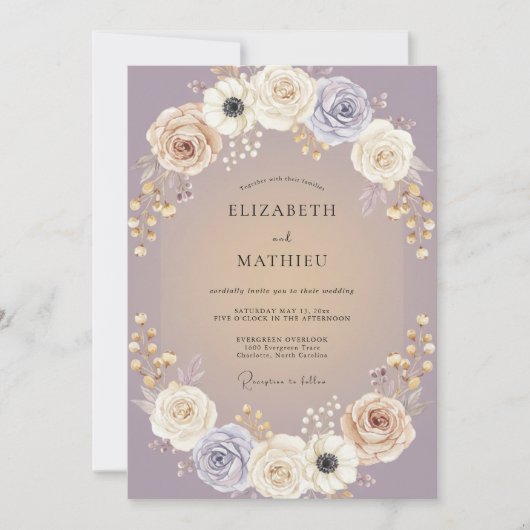 Champagner Amethyst Anemone Hochzeit Einladung (Vorderseite)